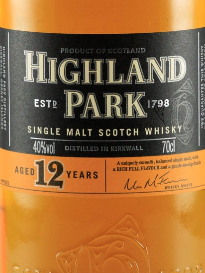 Highland Park 12 Years Old Label