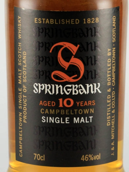 Springbank 10 Years Old Label