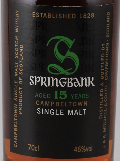 Springbank 15 Years Old Label