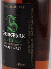 Load image into Gallery viewer, Springbank 15 Years Old Label