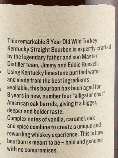 Wild Turkey 8 Years 1L Old Label