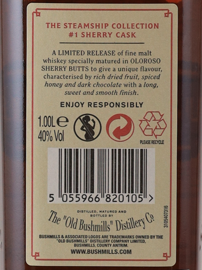 Bushmills Steamship Sherry Cask 1L