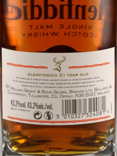 Glenfiddich 21 Years Reserva Rum Cask Finish Old Label