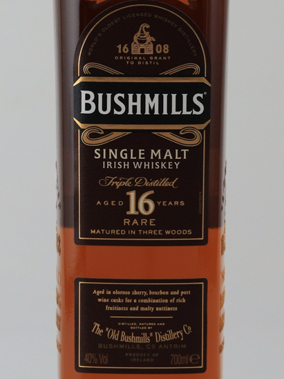 Bushmills Single Malt 16 Years Old Label