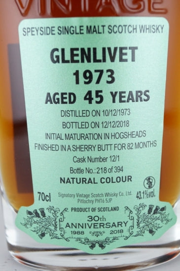Signatory Glenlivet 45 Years 1973 30th Anniversary