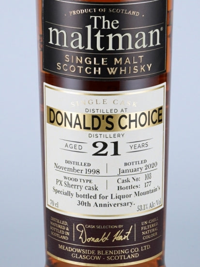 The Maltman Secret Speyside 21 Years 1998 for Liquor Mountain 30th Anniversary