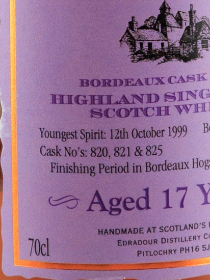 Edradour 17 Year Old 1999 Bordeaux Finish