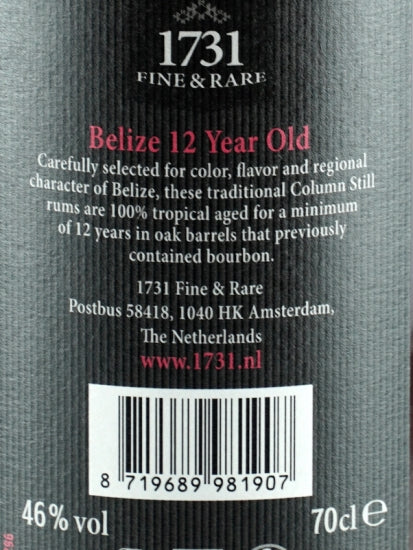 1731 Fine & Rare Single Origin Belize 12 Year Old