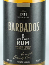 Load image into Gallery viewer, 1731 Fine &amp; Rare Single Origin Barbados 8 Year Old