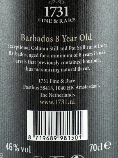 1731 Fine & Rare Single Origin Barbados 8 Year Old