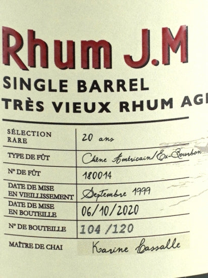 Rhum Jm Single Barrel 20 Year Old 1999