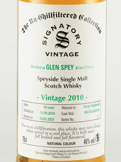 Signatory Glen spey 10 Year Old 2010 Cask 804788 & 804795