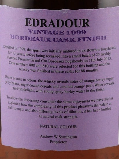 Edradour 21 Year Old 1999 Bordeaux Finish
