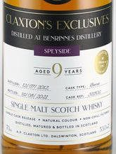 Load image into Gallery viewer, Claxton's Exclusives Benrinnes 9 Year Old 2012