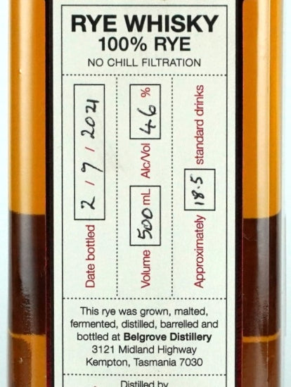 Belgrove Rye Whiskey