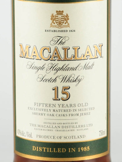 Macallan 15 Years Old 1985 Old Bottle