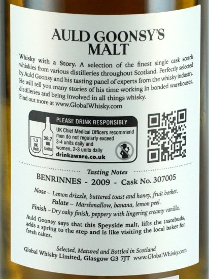 Ault Goonsy's Malt Benrinnes 12 Years Old 2009 55.2%