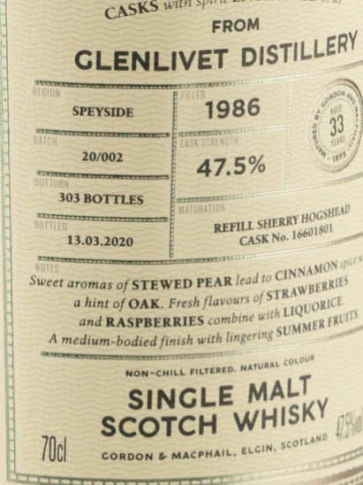 Connoisseur's Choice Cask Strength Glenlivet 33 Years Old 1986