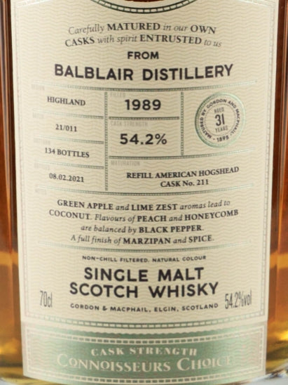 Connoisseur's Choice Cask Strength Balblair 31 Years Old 1989
