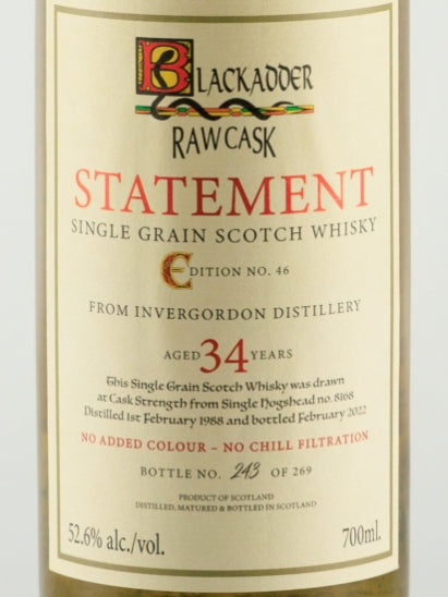 Black Adder Statement Invergordon 34 Year Old 1988