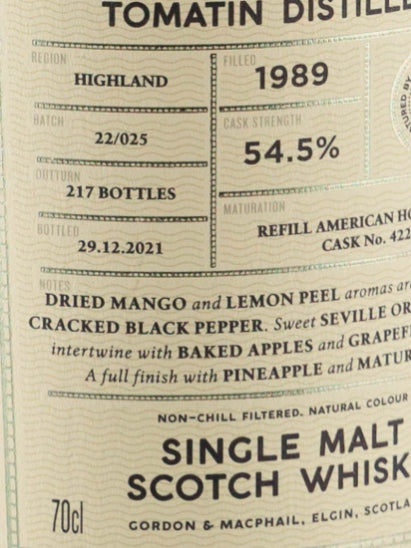 Connoisseur's Choice Cask Strength Tomatin 32 Years 1989