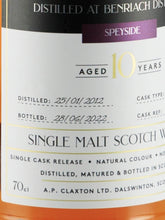 Load image into Gallery viewer, Claxton's Exclusives Benriach 10 Years 2012