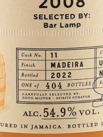 BB&R Jamaica Rum 13 Years 2008 for Bar Lamp