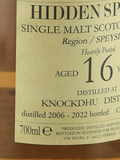 Hidden Spirits Knockdhu Heavily Peated 16 Year Old 2006
