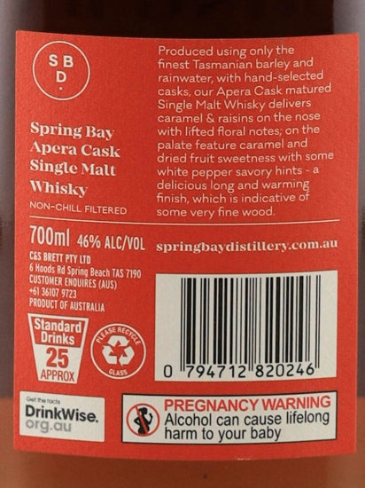 Spring Bay Tasmanian Single Malt Appela