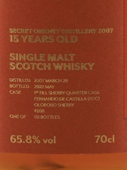 Malt Grain & Cane Secret Orkney 15 Year Old 2007