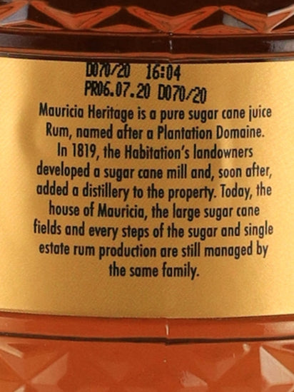 Mauricia Pure Cane Rum Héritage