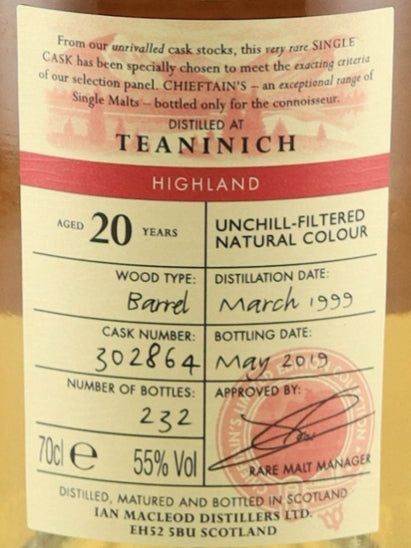 Chieftain's Teaninich 20 Years Old 1999