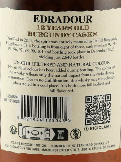 Edradour 12 Years Old 2011 Burgundy Cask Matured