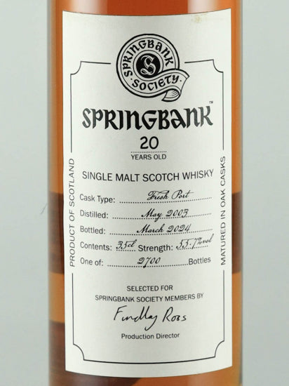 Springbank 20 Years Old 2003 Society 350ml