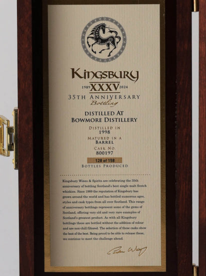 Kingsbury Bowmore 25 Years 1998 35th Anniversary