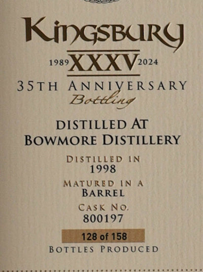 Kingsbury Bowmore 25 Years 1998 35th Anniversary