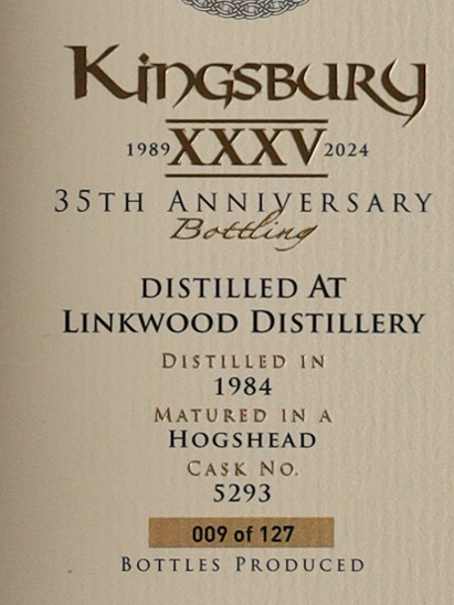 Kingsbury Linkwood 39 Years 1984 35th Anniversary 50.5%