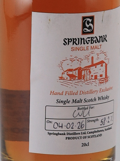 Springbank Hand Filled 2026-02-04 Bottled 58.2% 200ml (defective label)