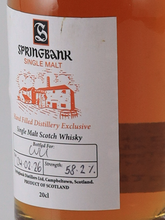 Load image into Gallery viewer, Springbank Hand Filled 2026-02-04 Bottled 58.2% 200ml (defective label)