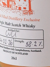 Load image into Gallery viewer, Springbank Hand Filled 2026-02-04 Bottled 58.2% 200ml (defective label)