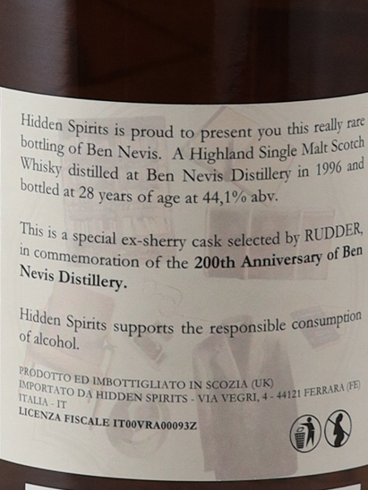 Hidden Spirits Ben Nevis 28 Years Old 1996 Asia Exclusive 44.1%