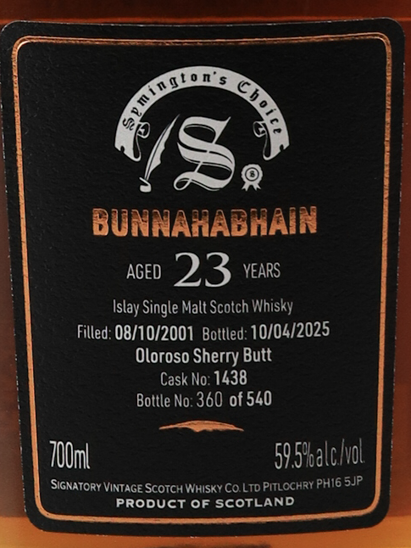 Signatory Bunnahabhain 23 Years Old 2001 59.5%