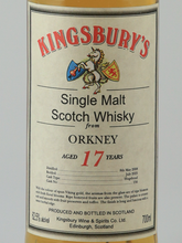 Load image into Gallery viewer, Kingsbury Orkney 17 Years 2008 62.5%