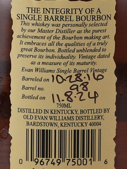 Evan Williams Single Barrel 2016 [Authorized Import]