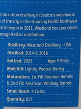 Load image into Gallery viewer, The Whisky Trail Westland 9 Year Peated 56.5%