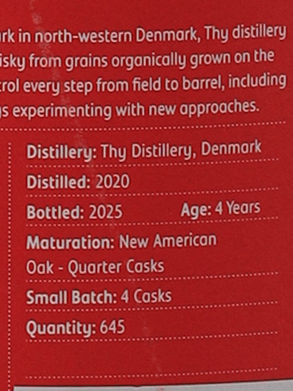 The Whisky Trail Thy Distillery 4 Year Old 2020 Rye 50.5%