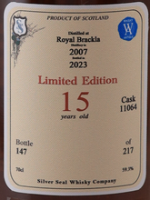 Load image into Gallery viewer, Silver Seal Royal Brackla 15 Years 2007 59.3%