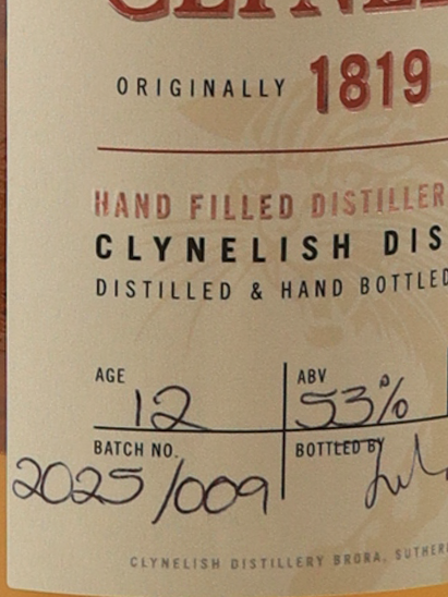 Clynelish 12 Years Old Hand Filled 2026 Bottled 53% (Defective Label)