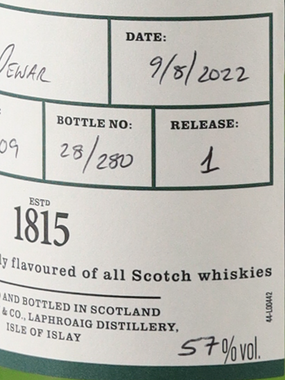 Laphroaig 2009/2022 Hand-filled 57% (defective cap)