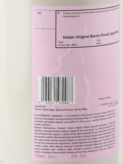Holzer Original Barrel 700ml (defective label)